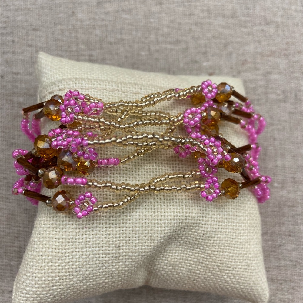 Pink and Gold Beaded Bracelet